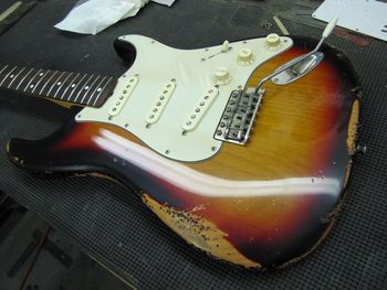 My customer performed some of the....ahem....'preliminary' relic work on the body with a hammer and a brick (!!). I picked up from there.
