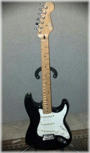 Fender Stratocaster with a Maple Fretboard. This is a Mexican made strat that sounds and plays at least as good as my American made Strat, and I usually play this one when a Strat is called for.