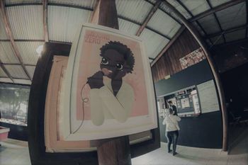 Bam Bam singer Tina Bell, by Fernanda Sponchiado, on display in Joinville SC Brazil at the exhibition 'Black Women in the Underground' by Negras no Underground.