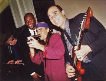 Jerry Rice photo bombing the band at SF 49ers Fiftieth Anniversary Gala at Bill Graham Civic Auditorium