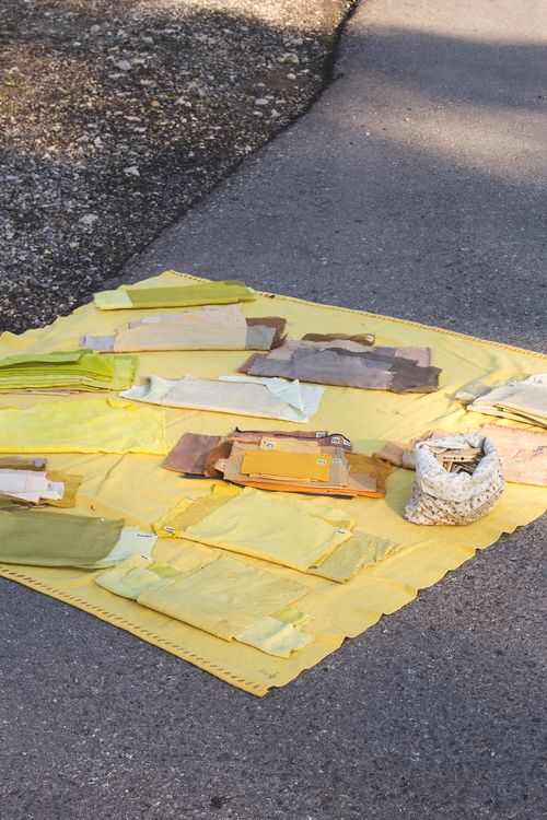 "A Ceremony in Defiance for the Plants", 2021. Public intervention with naturally dyed fabric, rope, and clothes pins.