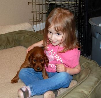 My grandaughter Payton came over tonight to see the puppies. She had so much fun with them. First words out of her mouth "how did they get so big??" Just made me laugh....