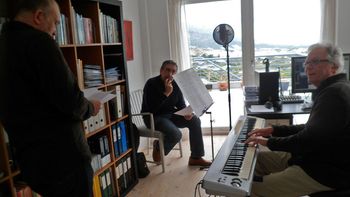 Pepe Bornay, José Luis Luri and Torben Thoger in Torben's studio rehearsing "Time of the Open Heart". The song is a mix of Opera, Musical and Rock Music written by Torben Thoger, performed by opera singer José Luis Luri and rock singer Torben Thoger.