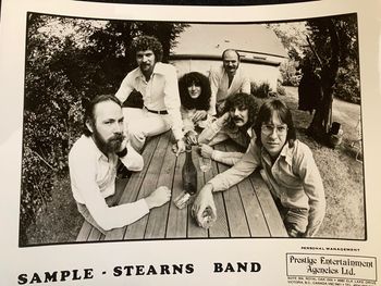 The 'new' SSB, with April, in Bill's backyard. Bill Sample, Morry Stearns, April Gislason, Lee Oliphant, Jerry Adolphe, Norm MacPherson.