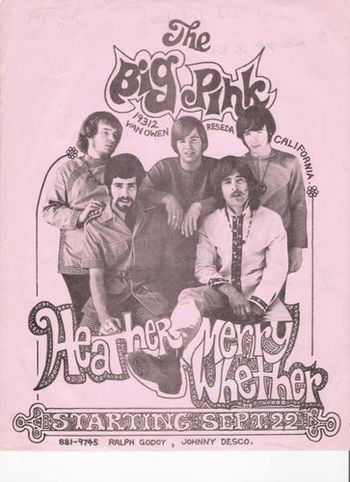 From left to right: Neil Merryweather - vocals and bass, Ed Roth - Hammond organ and flute, me, Jimmy Livingston - vocals and other instruments, Coffi Hall - drums. This is our fantastic 1968 wonder band called Merryweather, once known as Heather Merryweather named after June Nelson's epic poem. Neil and I will be back in the studio together after a slightly long hiatus. Neil is a superlative artist creating wonderful paintings, photos, music, lyrics. His work continues to inspire me in the visual arts as well as the musical arts ~ a perfect example of inspired craftsmanship! Ed Roth's unique musical inventions make me crazy to play better than I thought I could yesterday. He brings out the cinema in the sound-scape and so much more. Coffi was the supreme drummer and Jimmy added the psychedelic element to the music. We all fought like family sometimes, but I loved this band and still do.