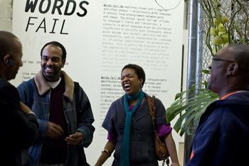 Trizzona Mclendon, LA, Manager, and others at MOCAD during UO films series break - Photo Credit: Lia Bryant