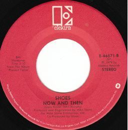 Label for "Now and Then", the B-side of "Tomorrow Night" the 2nd US single release from the "Present Tense" LP in 1979 on Elektra Records.