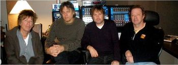 Shoes pause for a control room photo with John Richardson after the completion of his final drum tracks for the "Ignition" album.