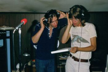 Jeff and John work on some backing vocals at La Cabane for the Bazooka sessions during the hot summer of 1975.