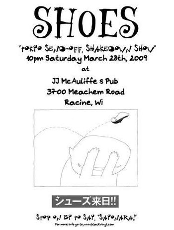 Flyer, based on an original drawing by John, for the local "warm-up" gig prior to the Japan tour in 2009.