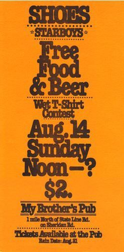 Poster for an outside gig from 8-14-1977, including a wet T-shirt contest that was judged by the band. Skip later began dating the winner!
