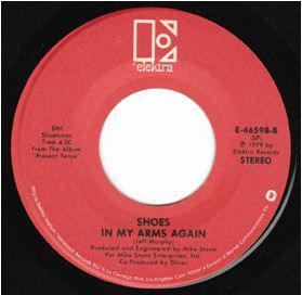 Label for "In My Arms Again" as the B-side for the 1979 US single release of "I Don't Miss You" on Elektra Records.