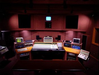 Control room of Short Order Recorder as viewed from behind the producer's desk. The studio served as the home base for the band from 1986 to 2004 and also housed the offices for their label, Black Vinyl Records at 2269 Shridan Road in Zion, IL..