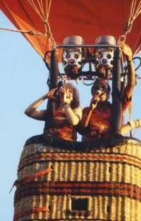 Billy Scott and Cindy Floyd singing "Rockin' Good Way" while tethered 50 feet above the ground in a Hot Air Balloon at the National Balloon Rally in Troutman, NC on May 31, 2003
