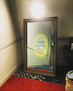 Touch Screen Mirror Me Booth. Truly a magic mirror, if you like compliments then this is a match for you!
We are proud to be one of a few companies in NJ to offer this service!
Stand Alone
Options
Open or with an enclosure