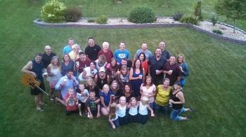 I'll play in your back yard -- Private parties rule! Part of a group photo at a Waukee, IA birthday party July 2014.