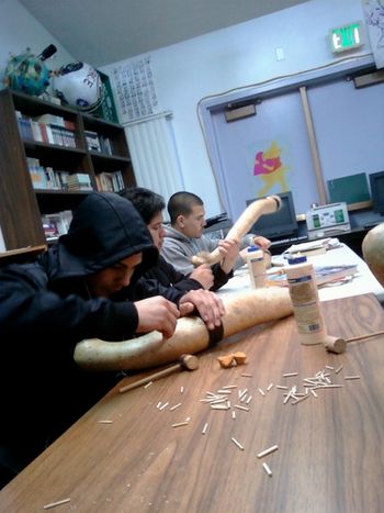 Gourd Rain Stick workshop - High School & up...very involved methods but safe ans fun!!! These are my continuation students having a great time!!!