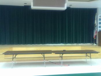 Two (2) six foot tables. lNotice off-stage is best when presenting an entirely "Interactive Performance"