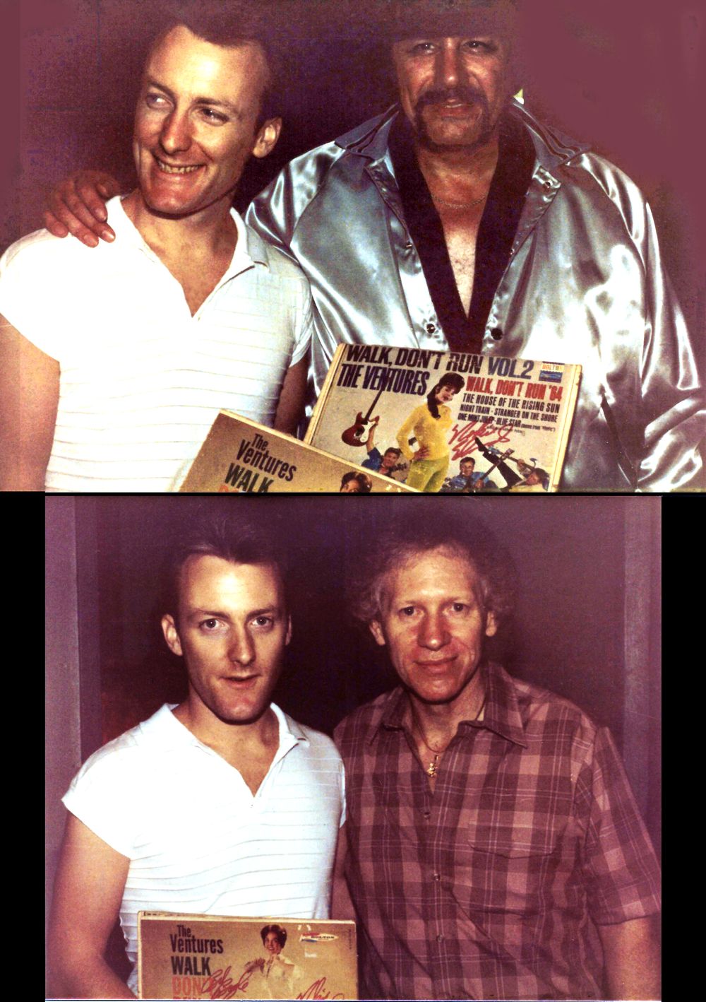 The Ventures guitarist Nokie Edwards and bassist Bob Bogle after our set. The whole band autographed my two Ventures vinyl LPs!