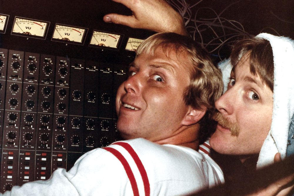 Richard and I goofing around at a late night mixing session