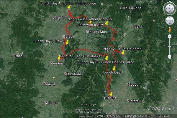 A map of the trek route. I carried my IPhone and used the Trails app to create this map.