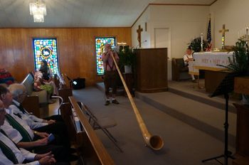 Ross plays Amazing Grace for St John's Lutheran church Germanfest service 2014. Photo by Herman Huck.
