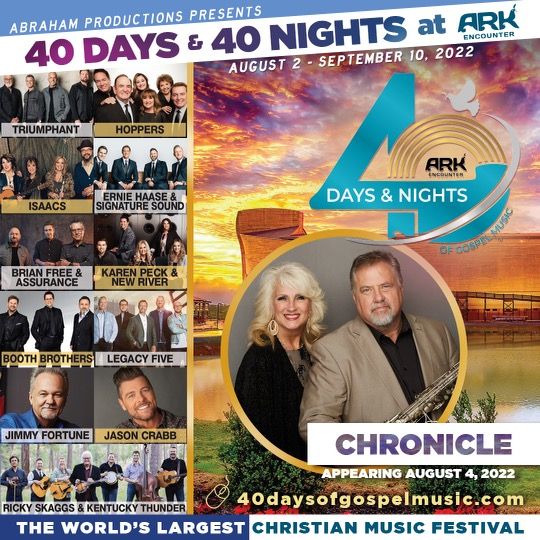 Chronicle will be at Noah’s Village at The Ark on August 4th for 2 performances. Hope to see you there.