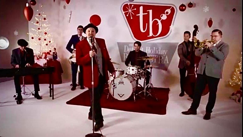 Video shoot for A Christmas Cocktail left to right : Jimmie Bones, keyboard- David James, guitar- TB,vocals- Jason Hartless, drums- Takashi Iio,Stand-up bass- Jimmy Smith, Trumpet