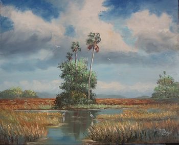 "Windy Everglades" 20 by 24" Oil on Board. (lots of palette knife) Painted Feb 5th 2007 (SOLD-Collector in Palm Harbor, FL.)