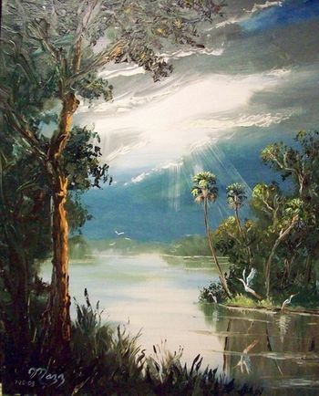 "North Fork St. Lucie River"16 by 20" Oil on Masonite Board. Palette Knife & brush. July 20h 2008(SOLD - Collector from Deltona Florida)