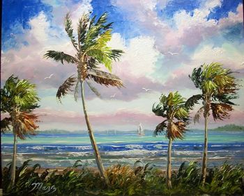 "Indian River Wind"20 by 24" Oil on Masonite Board. Palette Knife and brush. June 1st, 2009 (Collector from Tallahassee, Florida)