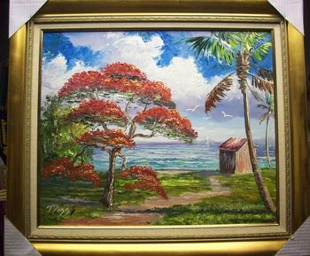 "Flowering Royal Poinciana Tree"20 by 24" Oil on Masonite Board. Loads of Palette Knife work throughout. Jan 16th, 2009 ( Collector from San Diego, Ca)