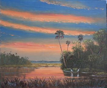 Firesky Florida -20 by 24" Oil on Board - Lots of Palette knife, also brush. Painted Nov 3rd 2006 (SOLD - Collector in Delray Beach, FL)