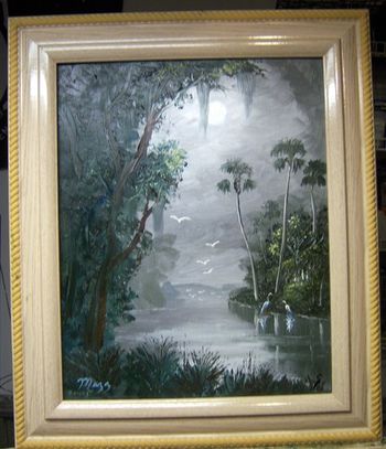' MISTY ST. LUCIE RIVER ' 16 by 20" Palette knife work & Hog bristle brush, Oil Painting on Board. Painted March 6th 2013 (SOLD - Collector from Plano, Texas)