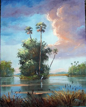 "Everglades hammock" 16 by 20" Oil on Board. Mostly Palette Knife, Painted Feb 18th. 2007 (SOLD - Collector in Jensen Bch, FL)