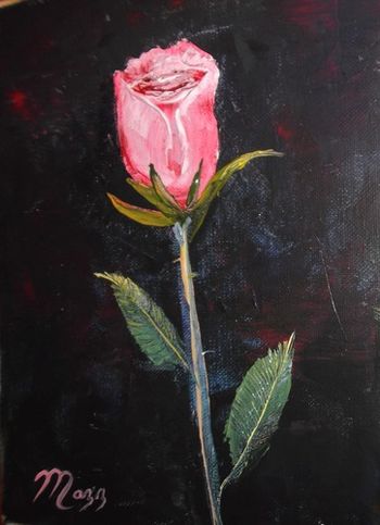 ' SINGLE STEM ROSE " Palette knife work, 8 by 10" on Canvas Board. Painted April 8th 2013 Available to Purchase.............or you can buy a Print Here!