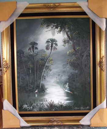 "Florida Misty River Heron" 16 by 20" Oil on board. 2/13/18. (Original is SOLD to a collector from Sun City Center, Florida) but you can Buy a Canvas Print Here!