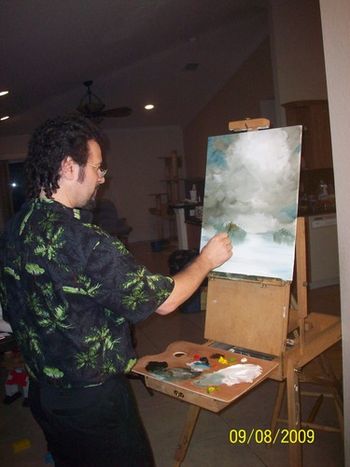he used a knife in the background, which we later realized were; perfectly exectuted cypress & palm trees