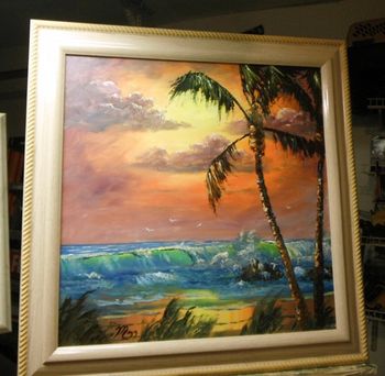 'Tropical Wave' 24 by 24" Oil on masonite board. Palette knife & brush. Painted Jan. 12th 2012 (Collector from Branford, Florida)