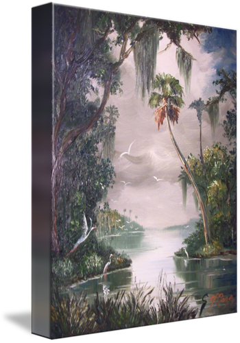 'Florida Misty River' 16 by 20" Oil on Masonite Board. Palette Knife and brush. Sept 9th, 2009. (collector from Riviera Beach) Buy a Framed or Unframed Print Here!