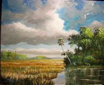 "Forever Wild Florida"20 by 24" Landscape Oil Painting by Mazz. Painted on Masonite Board. Palette Knife & brush. July 21st 2008 (SOLD - Collector from Ft. Pierce, FL) (Donated money from the sale to Benefit Busch Wildlife Sanctuary, Jupiter FL) http://www.BuschWildlife.com