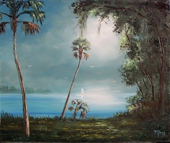 "Foggy Lake" 20 by 24" Oil on Board. (lots of palette knife) Painted Jan 29th. 2007 (SOLD - Collector in Tallahassee, FL)