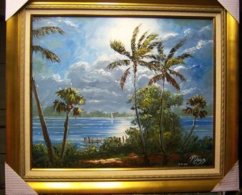'Moonlit Tropics' 20 by 24" Oil on board. Palette knife& brush. Painted August 28th, 2011 (Original is Owned by a Collector from Stuart, FL............but you can Buy a Print Here!