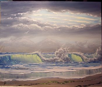 'Rough Ocean' 20 by 24" Oil on Masonite. Loads of Palette knife work, plus brush. Oct 25th, 2007 (SOLD - Collector from Wailuku, Hawaii)
