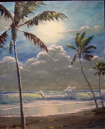 'Ocean Moon Reflections' 20 by 24" Oil on Masonite board. Palette knife & brush. August 25th, 2007 (SOLD -Collector from Tallahassee, Florida)