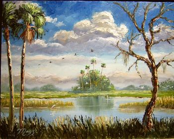 'Florida Everglades' 16 by 20" Oil on Masonite Board. Palette knife & brush. Painted Jan. 13th, 2008