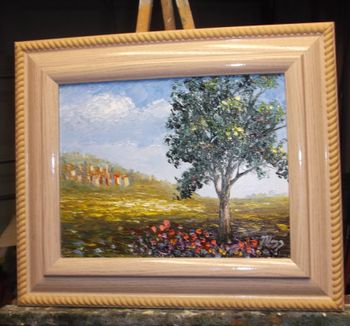 'Italian Tuscany Village with Poppies' Palette knife. Oil on Canvas 11 x 14". March 14th 2015. This Original Art is Available to Purchase.............or you can Buy a Quality Framed Print Here!