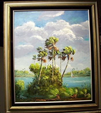 'Sailing the River'. 16 x 20", Oil on board, Lots of palette knife, March 14th, 2007 (SOLD - Collector from E. Palatka, FL)