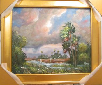 "Stormy Florida Backwoods" 20 by 24" Oil on Board, Palette knife/ brush. 3/31/16 (SOLD - Collector from West Palm Beach, FL) But you can Buy a Canvas Print Here!