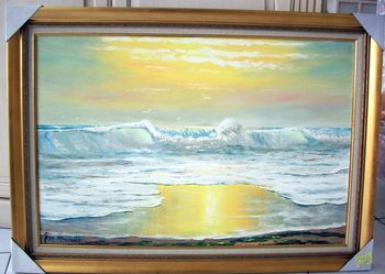 'Sunny Seascape'24 by 36" Oil on Masonite Board. Lots of Palette Knife with Brush. Painted Dec., 2008 (SOLD - Commissioned Work of Art to Collectors from Palm Coast, Florida)